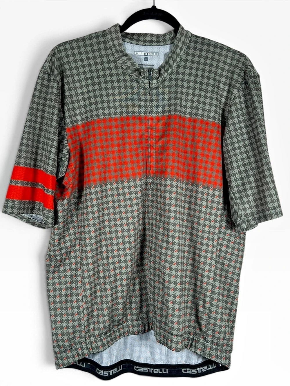 Castelli Mens Performance Cycling Jersey Gray Red 3XL Houndstooth Short Sleeve